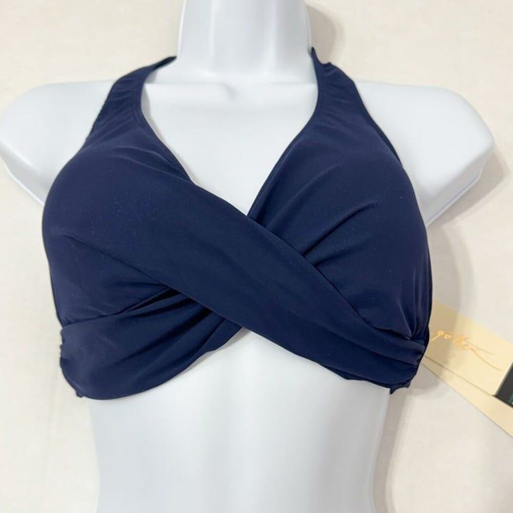 Profile By Gottex NWT Sz 34C Navy Twist Front Halter V-Neck Bikini Top Swimsuit - Picture 6 of 11